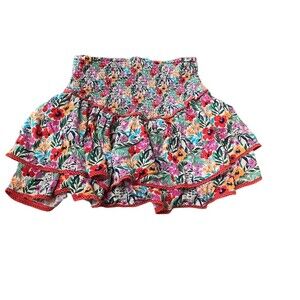 Lost + Wander Skirt Womens Plus 1X Multicolor‎ Floral Smocked Mini Ruffle